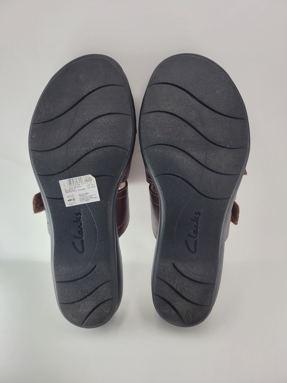 Clarks Women's Brown Leather Three-Strap Slide Sandals - Picture 7 of 8